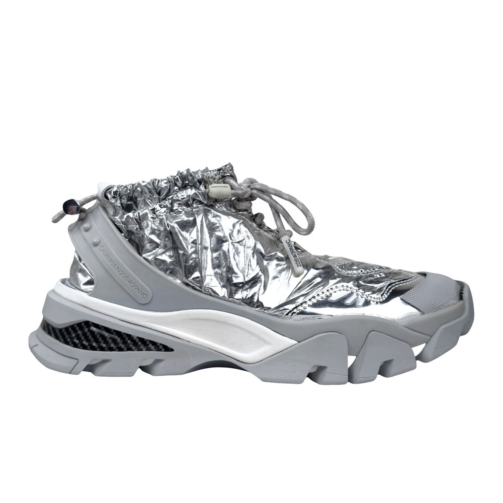Calvin Klein 205W39NYC Metallic Silver Chunky Futuristic Sculptural Sneakers Sz6